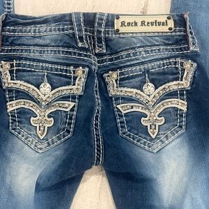 Rock Revival Abby Bootcut Jeans Size 25 Thick Stitch Embroidered Pocket Denim